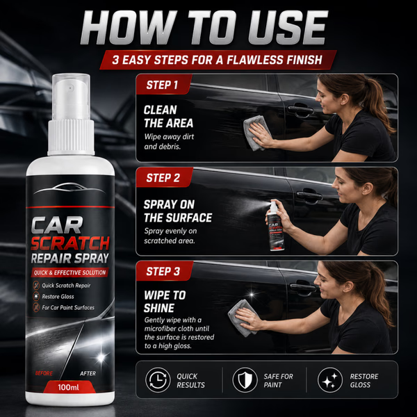 🚗 Universal Car Scratch Repair Spray – Erases light scratches, swirl marks & scuffs fast. 🛡️💨