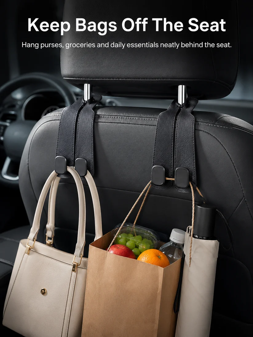 🚗High-quality 2-in-1 suede car seat headrest hooks—✨10kg load capacity, ensuring unobstructed driving