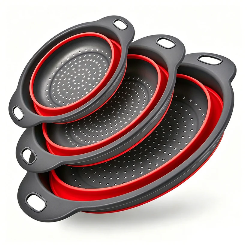 🥗3-Piece CollapsibleColander Set - Fold Flat, SaveSpace & Easily Drain🍜 Pasta,Fruits🍎 & Veggies🥦