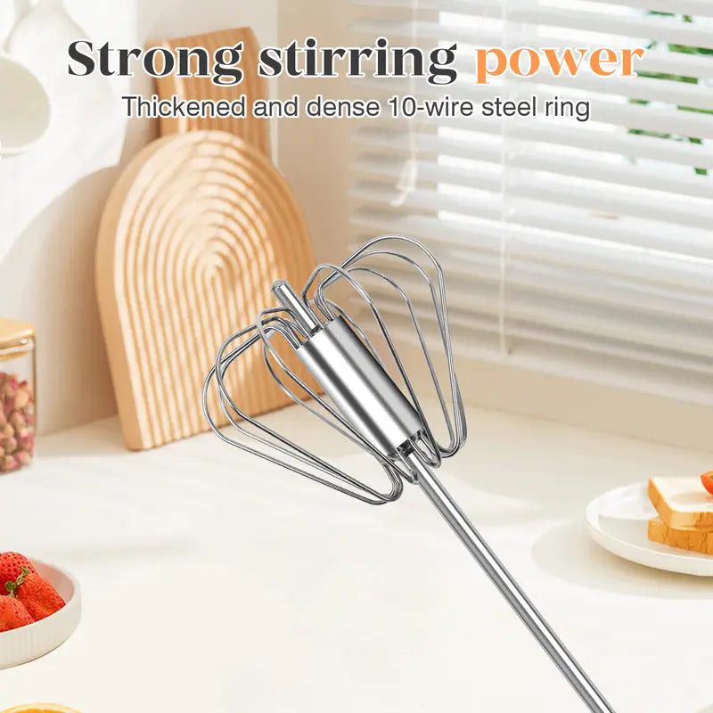 🥄✨ 10 inch Stainless Steel Hand-Push Rotary Whisk – Effortless Mixing in Seconds!