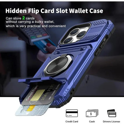 Wallet Case with Card Holder — 360° Ring Stand, Magnetic Car Mount, Heavy Duty Shockproof for iPhone