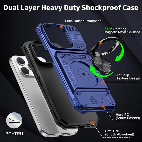 Wallet Case with Card Holder — 360° Ring Stand, Magnetic Car Mount, Heavy Duty Shockproof for iPhone