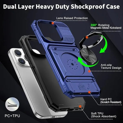 Wallet Case with Card Holder — 360° Ring Stand, Magnetic Car Mount, Heavy Duty Shockproof for iPhone