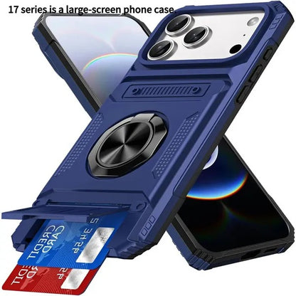Wallet Case with Card Holder — 360° Ring Stand, Magnetic Car Mount, Heavy Duty Shockproof for iPhone