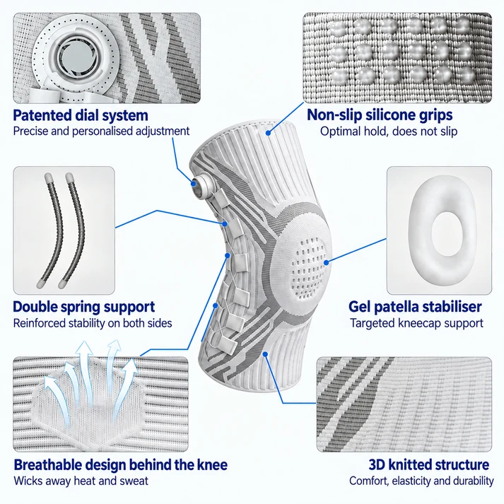 Adjustable, high-quality compression knee brace suitable for men, women, and all ages.