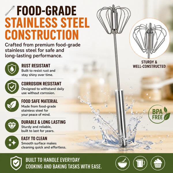 🥄✨ 10 inch Stainless Steel Hand-Push Rotary Whisk – Effortless Mixing in Seconds!