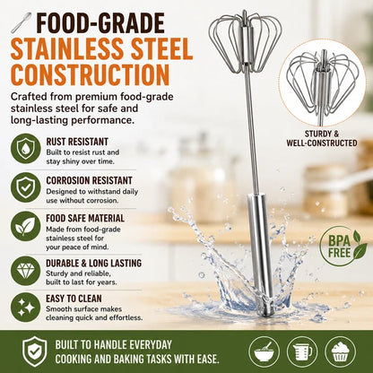 🥄✨ 10 inch Stainless Steel Hand-Push Rotary Whisk – Effortless Mixing in Seconds!