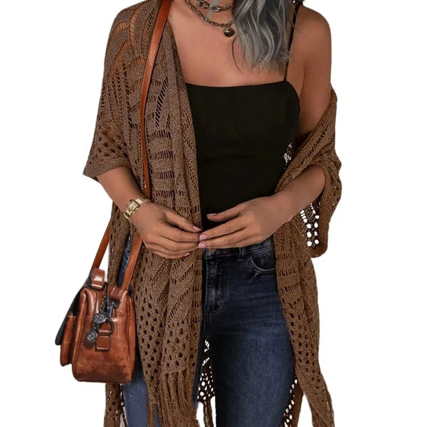 🔥Limited Time 50% Off!😍Women’s Oversized Knit Cardigan – Lightweight Crochet Tassel Kimono for Spring & Summer 🌸