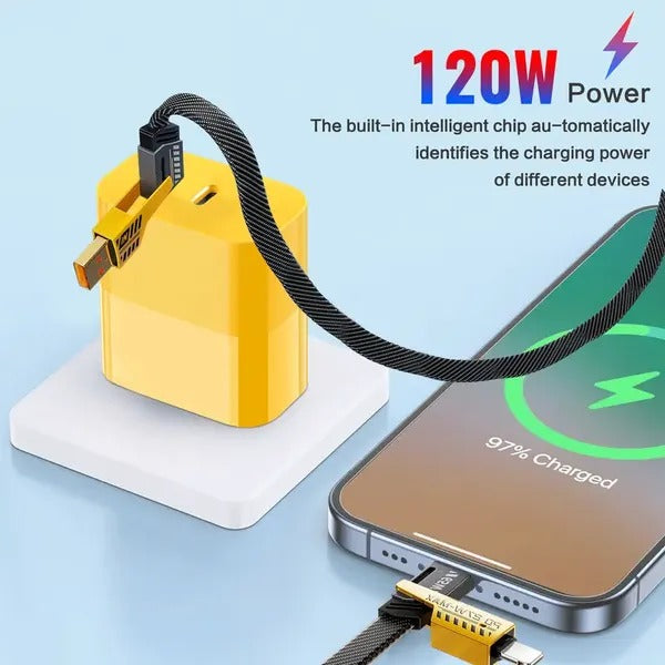 ⚡🔥Portable Fast Charger, Type C/USB A Dual Ports Adapter,4 in 1 Fast Charging Cable & Data Sync