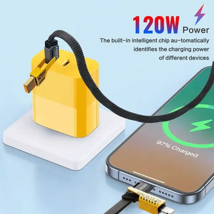 ⚡🔥Portable Fast Charger, Type C/USB A Dual Ports Adapter,4 in 1 Fast Charging Cable & Data Sync