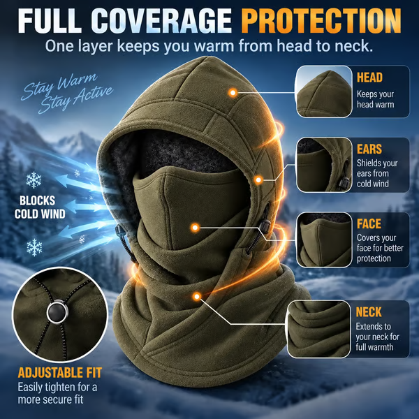 ❄️3-in-1 Winter Windproof Balaclava—All-around winter protection for the face and neck, designed for the outdoors