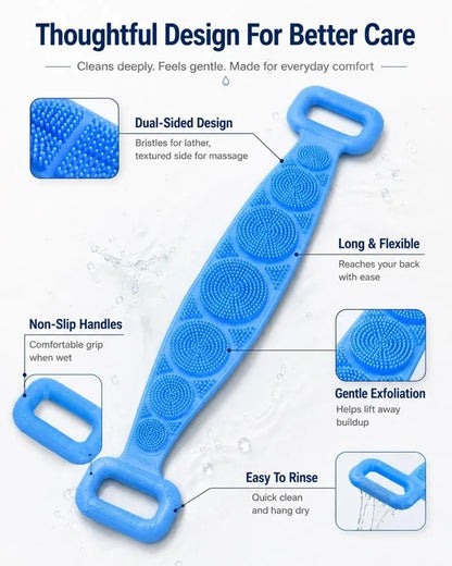 🚿 Dual Handle Silicone Back Scrubber | Deep Exfoliating Shower Brush