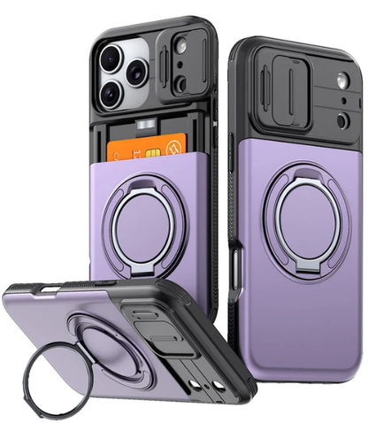 📱 Rugged Phone Case with Card Holder – 🧲 Magnetic Phone Case with Ring Stand for iPhone – Military-Grade Drop Protection, 360° Rotatable Stand & Slide Camera Cover ✨