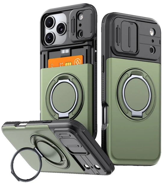 📱 Rugged Phone Case with Card Holder – 🧲 Magnetic Phone Case with Ring Stand for iPhone – Military-Grade Drop Protection, 360° Rotatable Stand & Slide Camera Cover ✨
