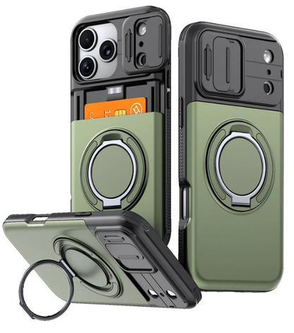 📱 Rugged Phone Case with Card Holder – 🧲 Magnetic Phone Case with Ring Stand for iPhone – Military-Grade Drop Protection, 360° Rotatable Stand & Slide Camera Cover ✨