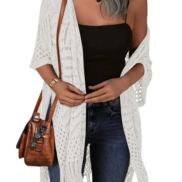 🔥Limited Time 50% Off!😍Women’s Oversized Knit Cardigan – Lightweight Crochet Tassel Kimono for Spring & Summer 🌸