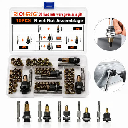 🛠️Head Rivet Nut Tool, M3 M4 M5 M6 M8 Rivnut Kit,Carbon Steel Rivnut Set