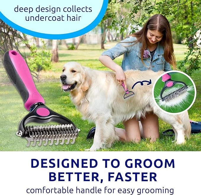 🐾Professional double-sided pet hair removal tool for dogs and cats—gentle and highly effective for a hair-free home.🐈