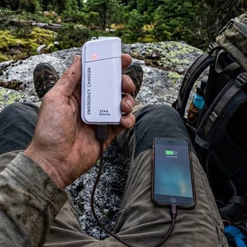 Portable Emergency Phone Charger AA Battery Powered Power Bank with LED Flashlight