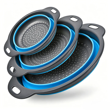 🥗3-Piece CollapsibleColander Set - Fold Flat, SaveSpace & Easily Drain🍜 Pasta,Fruits🍎 & Veggies🥦