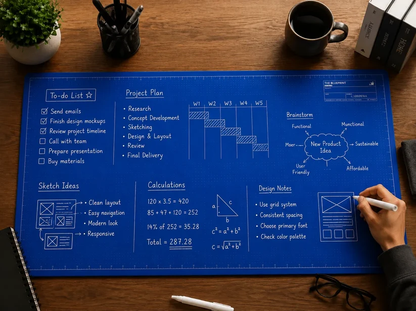 🖊️✨The Blueprint Deskmat Includes the Blueprint Marker💻🖱A Double-Sided Deskmat to Draw, Erase & Redraw As Needed. 📝