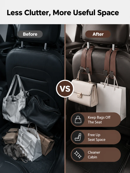 🚗High-quality 2-in-1 suede car seat headrest hooks—✨10kg load capacity, ensuring unobstructed driving
