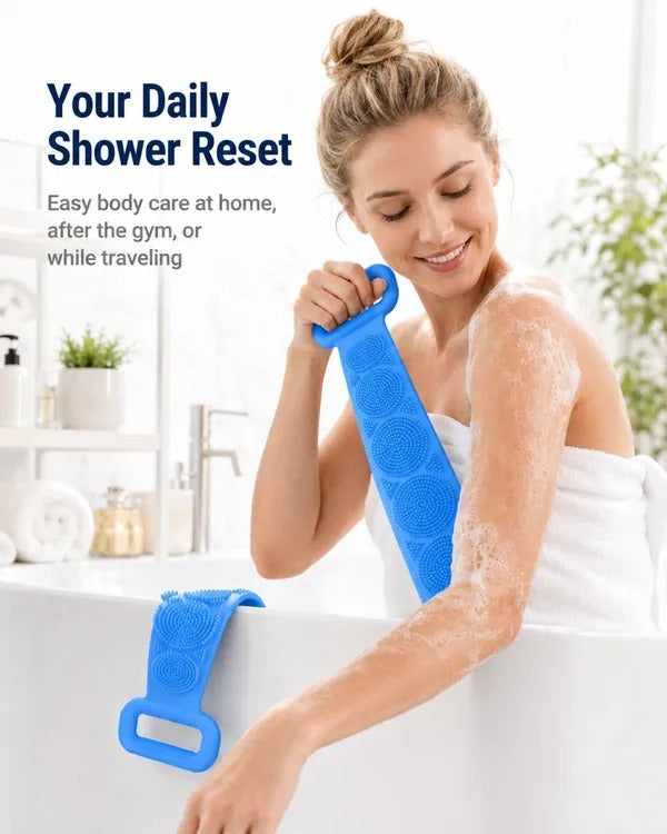 🚿 Dual Handle Silicone Back Scrubber | Deep Exfoliating Shower Brush