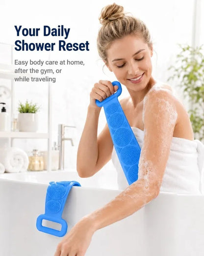 🚿 Dual Handle Silicone Back Scrubber | Deep Exfoliating Shower Brush