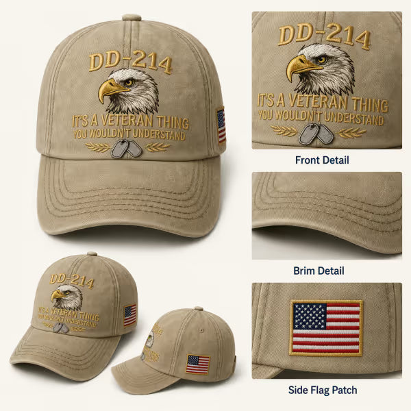 DD-214 Veteran 3D Embroidered Cap - “IT'S A VETERAN THING YOU WOULDN'T UNDERSTAND”🎁 Free Honor Coin With Every Cap Purchase