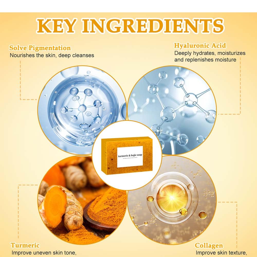 Lemon Turmeric Kojic Soap,Natural Handmade Soap,Turmeric Soap Bar for Face and Body, Smooth Skin Tumeric Soaps,Deep Cleansing Soap for Men & Women