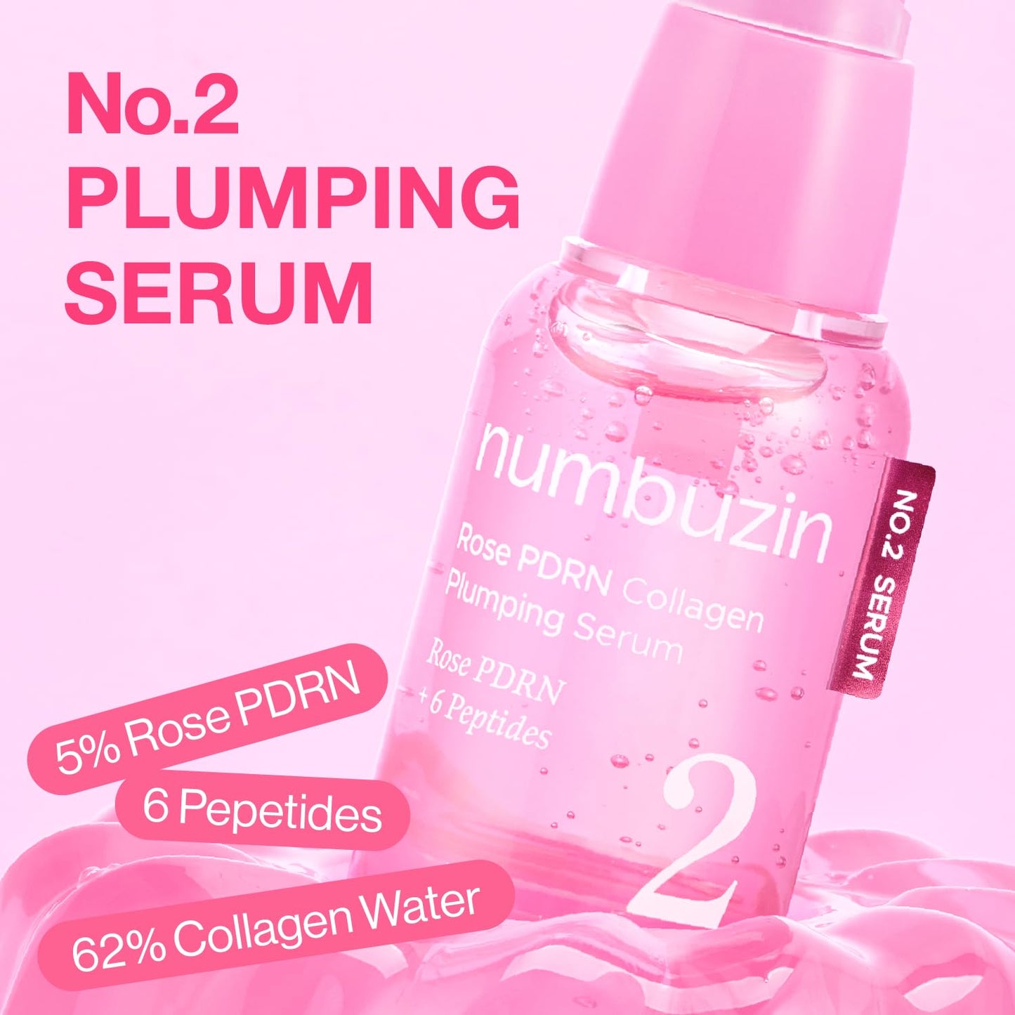 numbuzin No.2 Rose PDRN Collagen Plumping Serum, Hydrating & Firming Serum with Peptides, Plump, Glowing Skin,