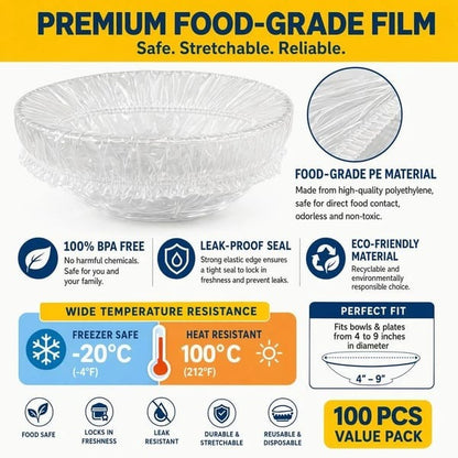 🔥LAST DAY SALE 49% OFF-100Pcs Medium Reusable Elastic Plastic Bowl Covers - Kitchen Bread Proofing