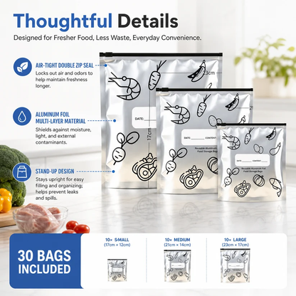 🛡️🥬 Reusable thickened upright aluminum foil sealing storage bags with labelschu'fang