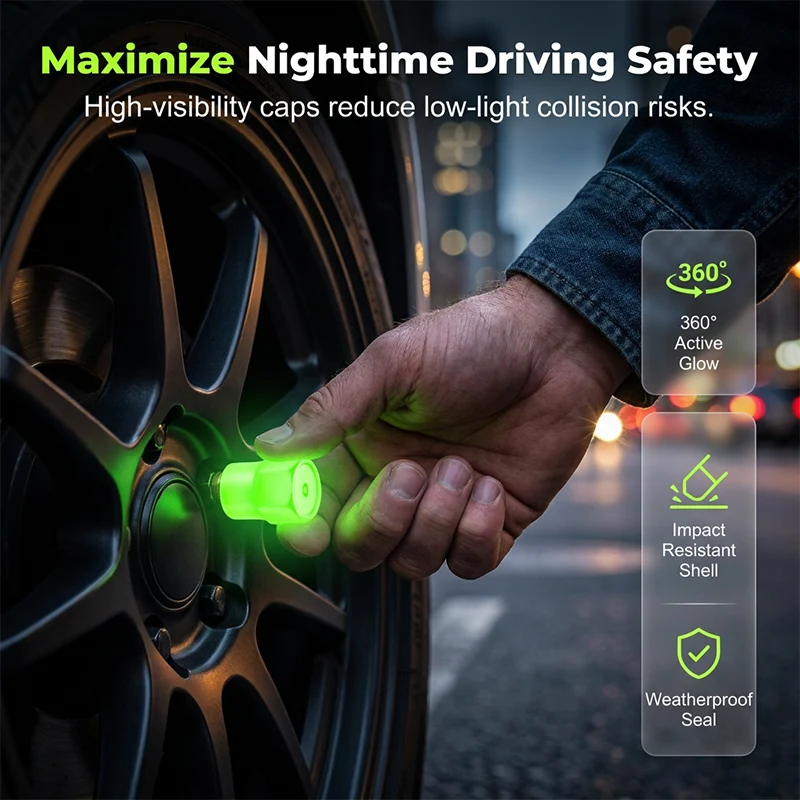 📢📢50% OFF!! ⏰Safe, cool, universal, and stylish—universal glowing tire valve caps.