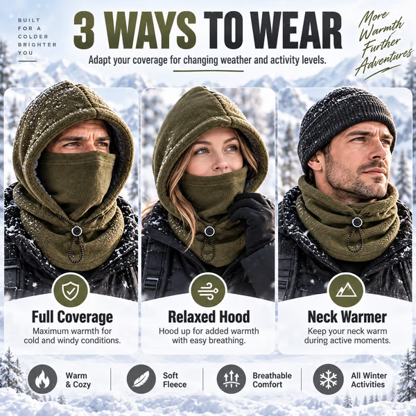 ❄️3-in-1 Winter Windproof Balaclava—All-around winter protection for the face and neck, designed for the outdoors