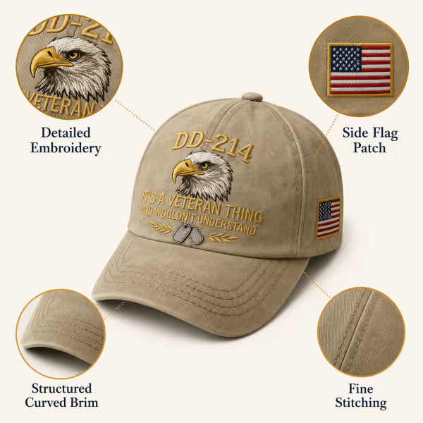 DD-214 Veteran 3D Embroidered Cap - “IT'S A VETERAN THING YOU WOULDN'T UNDERSTAND”🎁 Free Honor Coin With Every Cap Purchase