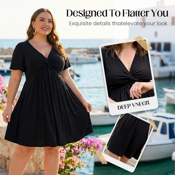 👗 50% OFF NOW! 🌸 Elegant V-Neck Twist Front Dress with Pockets – Flattering ruched waist, breathable & flowy – perfect for work, weddings or date nights – chic and functional 💃