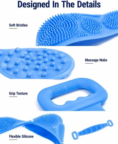 🚿 Dual Handle Silicone Back Scrubber | Deep Exfoliating Shower Brush