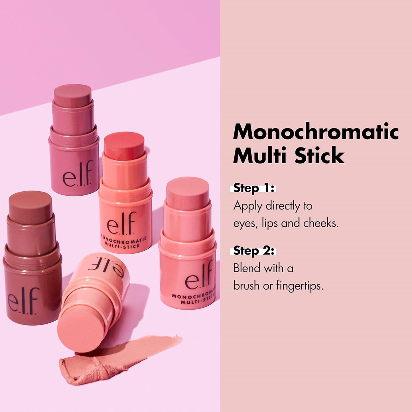 e.l.f. Monochromatic Multi Stick, Travel-Sized Luxuriously Creamy & Blendable Color, For Eyes, Lips & Cheeks, Vegan & Cruelty-Free, Dazzling Peony,