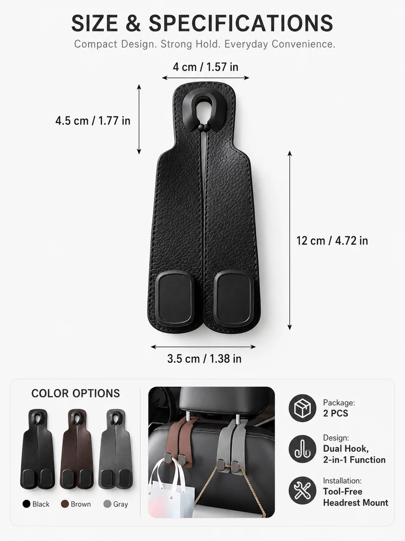 🚗High-quality 2-in-1 suede car seat headrest hooks—✨10kg load capacity, ensuring unobstructed driving