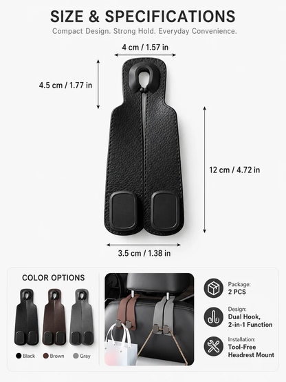 🚗High-quality 2-in-1 suede car seat headrest hooks—✨10kg load capacity, ensuring unobstructed driving