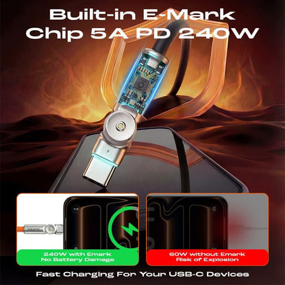 🔥🔥 240W Dual 180° Rotating Fast Charging Cable With LED Light