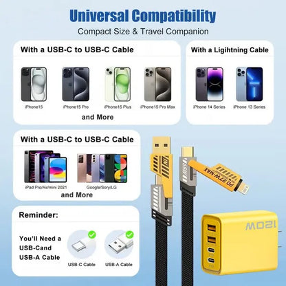 ⚡🔥Portable Fast Charger, Type C/USB A Dual Ports Adapter,4 in 1 Fast Charging Cable & Data Sync