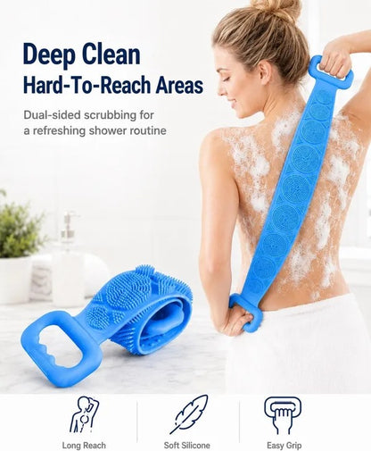 🚿 Dual Handle Silicone Back Scrubber | Deep Exfoliating Shower Brush