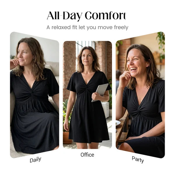👗 50% OFF NOW! 🌸 Elegant V-Neck Twist Front Dress with Pockets – Flattering ruched waist, breathable & flowy – perfect for work, weddings or date nights – chic and functional 💃