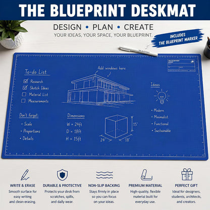 🖊️✨The Blueprint Deskmat Includes the Blueprint Marker💻🖱A Double-Sided Deskmat to Draw, Erase & Redraw As Needed. 📝