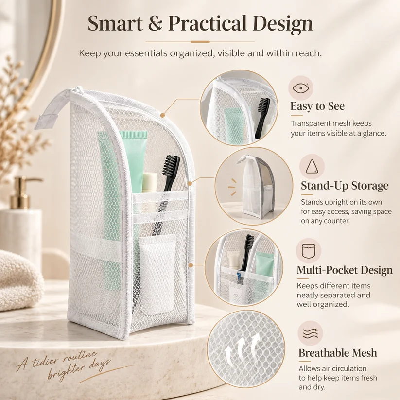 ✨Freestanding Waterproof Mesh Travel🧳 Toiletry Bag