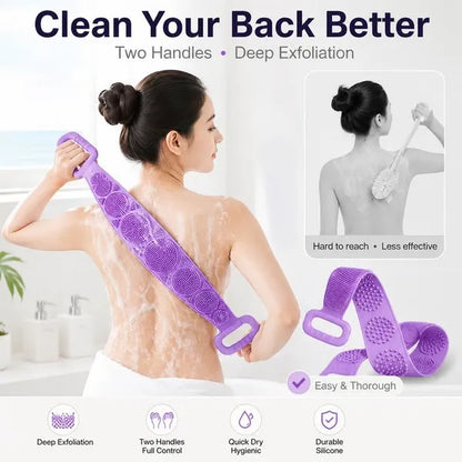 🚿 Dual Handle Silicone Back Scrubber | Deep Exfoliating Shower Brush