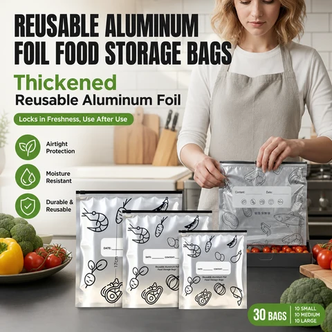 🛡️🥬 Reusable thickened upright aluminum foil sealing storage bags with labelschu'fang