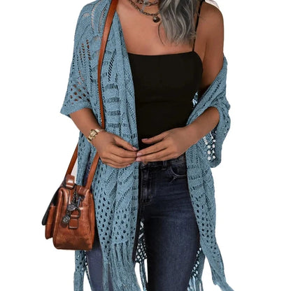 🔥Limited Time 50% Off!😍Women’s Oversized Knit Cardigan – Lightweight Crochet Tassel Kimono for Spring & Summer 🌸